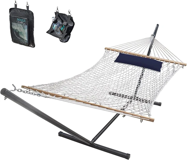SZHLUX Double Outdoor Hammock with Stand Included,475lbs Capacity White