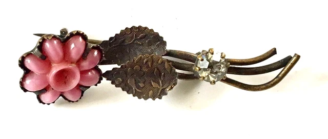 Broche Fleur Vintage Avec émeraude Synthétique - Strass Cristal - Cadeau Femme