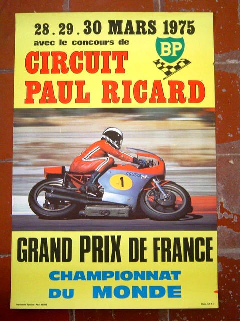 AFFICHE MOTO ancienne 1975 : GRAND PRIX DE FRANCE / AGOSTINI  / CIRCUIT RICARD