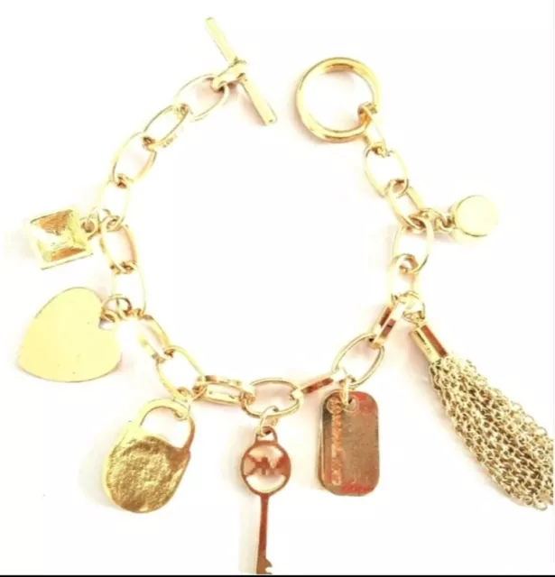 MK Michael Kors Charms Bracelet Bangle Womens Jewelry  Gold Tone Key 2