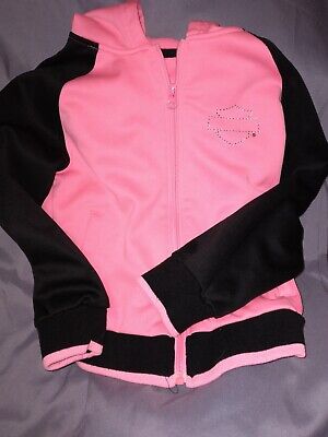 Harley Davidson Girl's 6 Pink/Black Full Zip Hooded Sweatshirt Jacket