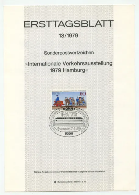 11237 - Mi.Nr. 1014 - ETB -Ersttagsblatt - 17.5.1979 Verkehrsausstellung Hamburg