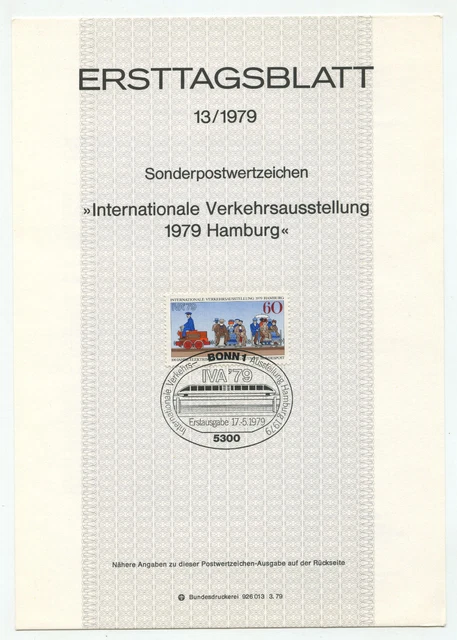11237 - Mi.Nr. 1014 - ETB -Ersttagsblatt - 17.5.1979 Verkehrsausstellung Hamburg