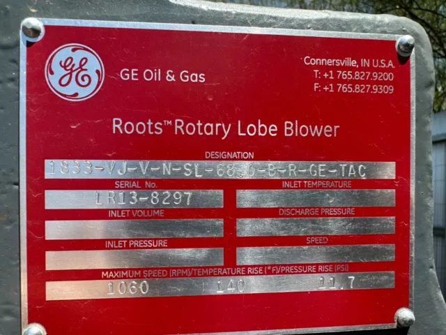 Roots Rotary Lobe Blower Model 1833VJ-V-N-SL68B-R-GE-TACSLP SCS Electric Motors 