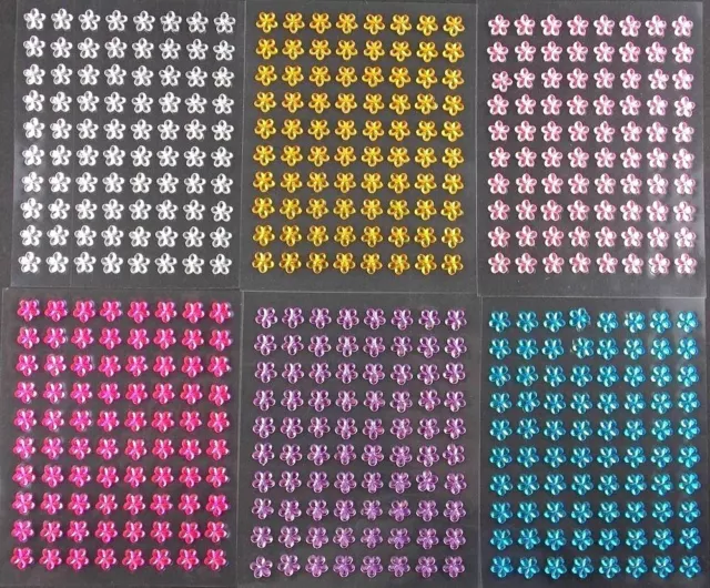 selbstklebende Schmucksteine/Glitzersteine Blumen 8 x 8 mm (verschiedene Farben)