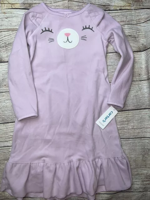 Carters 4-5 Little Girls Purple Cat Kitten Fleece Nightgown Pajamas NEW