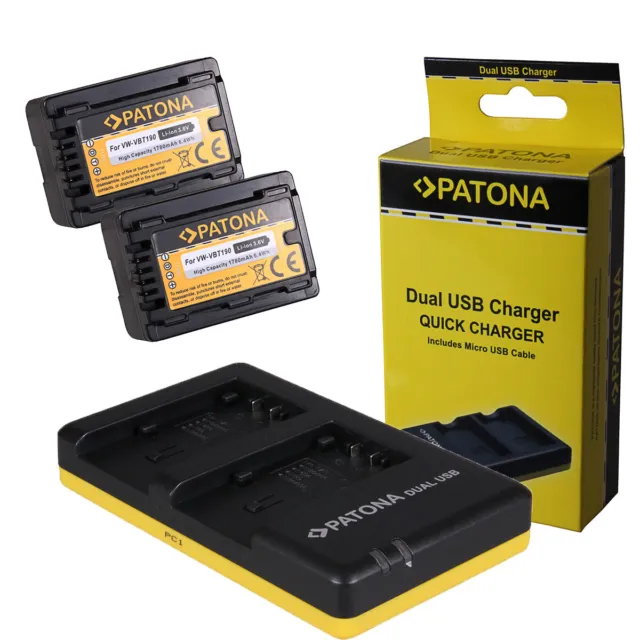 2x Batterie Patona + Dual USB Quick Charger für Panasonic HC-V808,HC-VX878