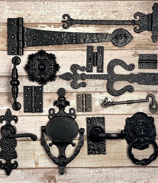 12 Solid Heavy Duty Cast Iron Black Antique Door Finger Push Plates - New Set