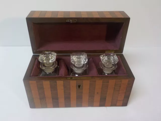 19th C. French Rosewood Inlaid Scent Box / Casket, Baccarat Perfume Bottles