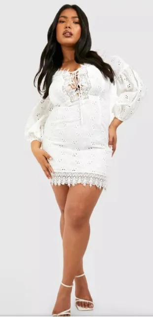 Boohoo White Boutique Off The Shoulder Lace Sundress Size Us 20 Nwt