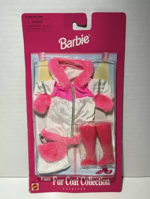 Barbie Faux Fur Coat Collection Fashions White Parka with Pink Fur Boots 68664