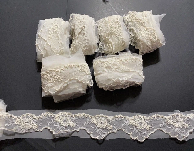Vintage Wedding Appliqués, Bodice, Back, 16 Plus Yards Trim with Pearls Lot 2