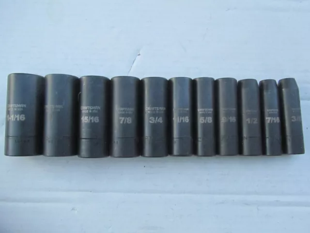Craftsman USA 11 Pc 1/2" Drive Impact Deep SAE Socket Set 3/8" - 1" 12 Point G2D