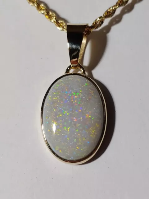 SOLID YELLOW GOLD 10K Pendant Solid Australian Opal 7.7 Ct Hand Made In ...