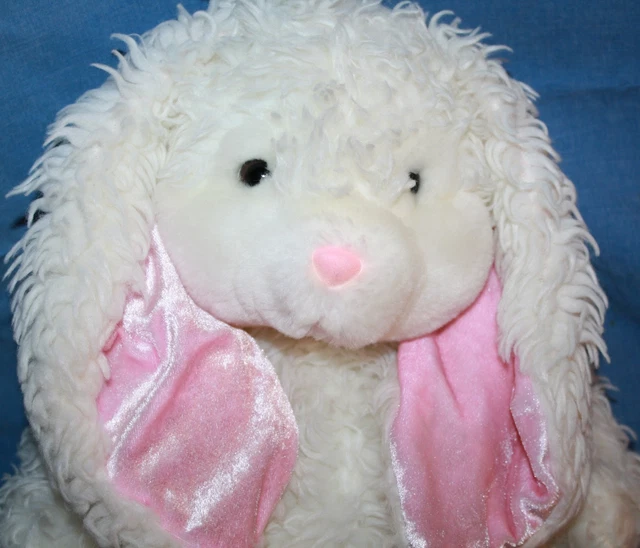 Harvest Moon Pink Long Ears Easter Bunny Rabbit 19" White Furry Plush Soft Toy
