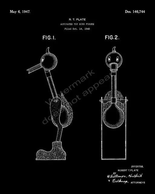 Water Drinking Activated Toy Bird Patent Print - Black