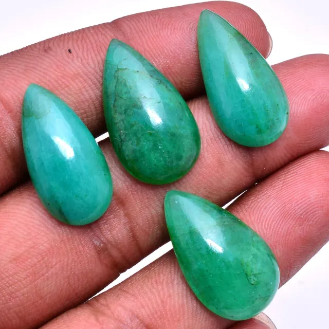 4 Pcs Natural Emerald Brazilian Huge 24mm-25mm Pear Cabochon Loose Gemstones Lot