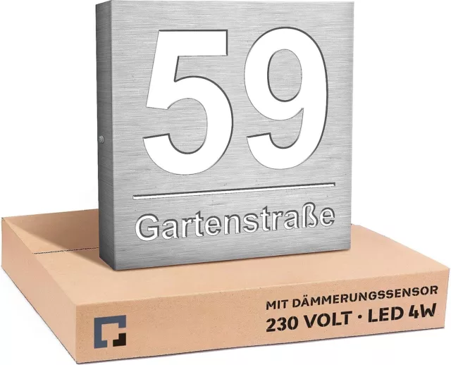 Hausnummer Beleuchtet Edelstahl 30X30 Personalisierte Dämmerungssensor Led 230V