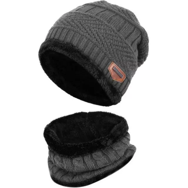 Ensemble Bonnet Écharpe Hommes Ensemble Tricoté Chaud Doublure Polaire Gris