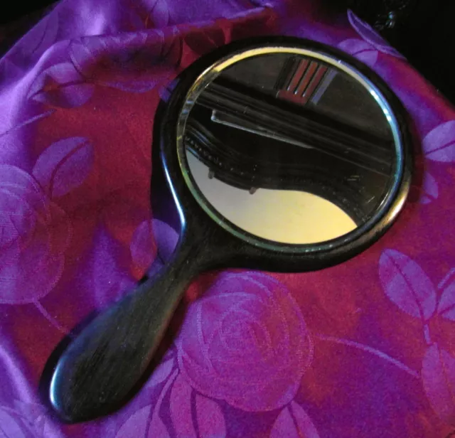 Most Attractive Real Ebony Bevelled Glass 1930s Art Deco hand Mirror.