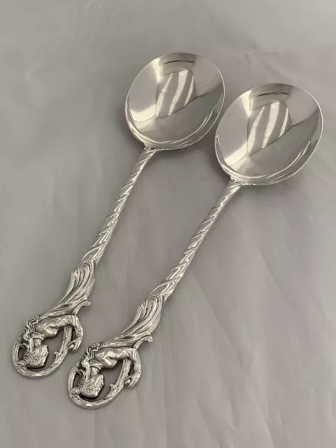 Sterling Silver Serving Spoons 1899 SHEFFIELD Large Size ANTIQUE ART NOUVEAU