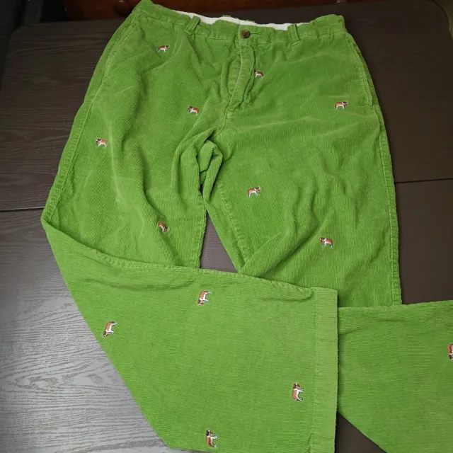 Vintage J Crew Men's Green Embroidered St. Bernard Corduroy Pants Size 34 x 28