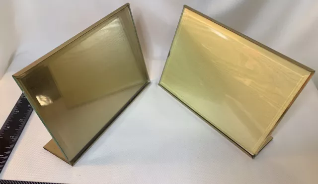 Two 70’s Style Brass Colored Photo Frame with Beveled Glass Heavy