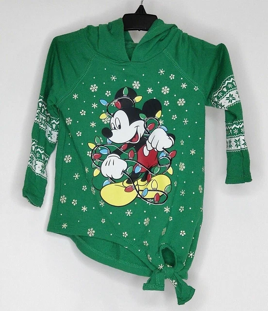 Disney Infant Green Shirt Long Sleeve Hooded Mickey Mouse Christmas Size 18M