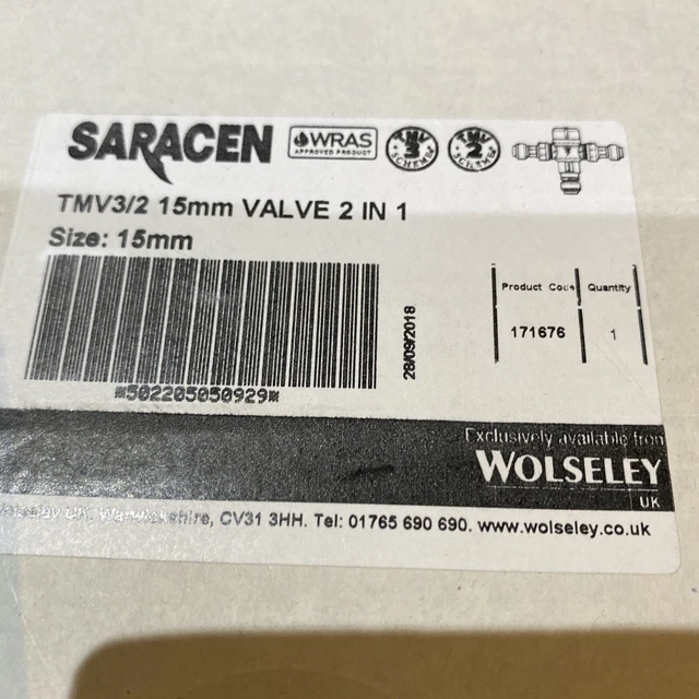 Saracen 2 in 1 valvola di miscelazione termostatica 15 mm (TMV3/2) 171676 NUOVA CON SCATOLA