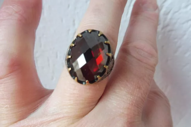 Bague Argent,Très Beau,Taille XXL Anneau,925 Argent Avec Joli ,Rouge de Pierre