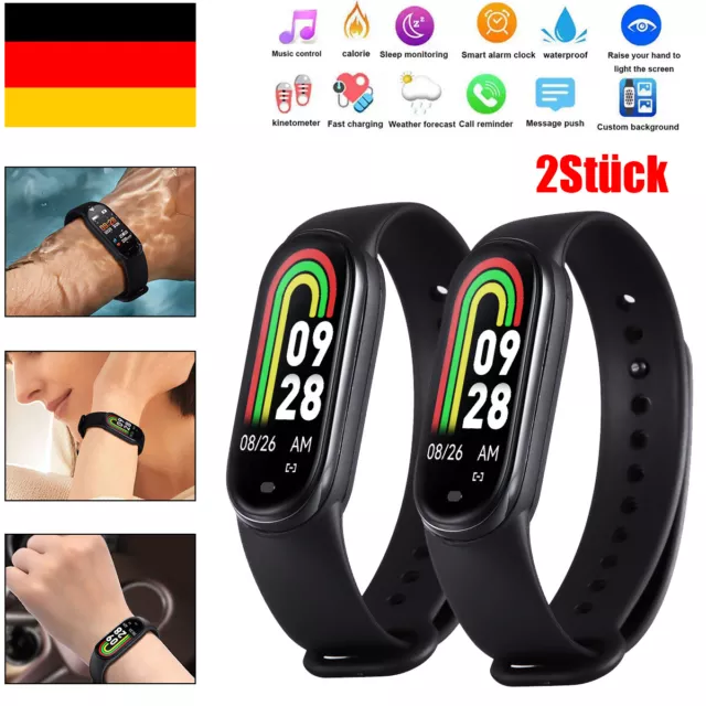 2X Bluetooth Smartwatch Fitnessuhr Armband Tracker Sport Schrittzähler M8 NEU