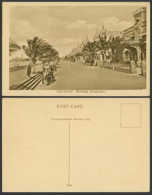 India Old Postcard Cuffe Parade Bombay Street Scene Palm Trees Native Cart 22539
