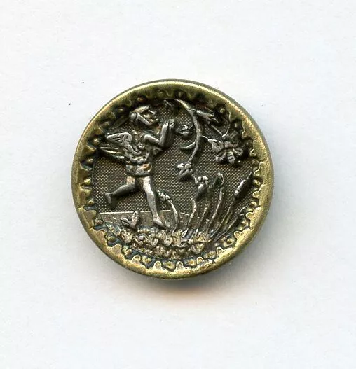 WONDERFUL ANTIQUE button-ARIEL-PEWTER DESIGN OVER BRASS--BBB PLATE 160 # 6--3/4"