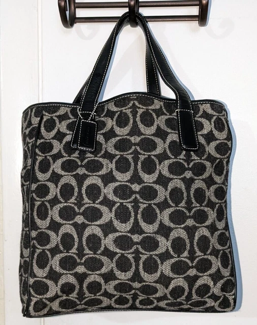 Coach Vintage Monogram Wool Tote With Black Leather Trim