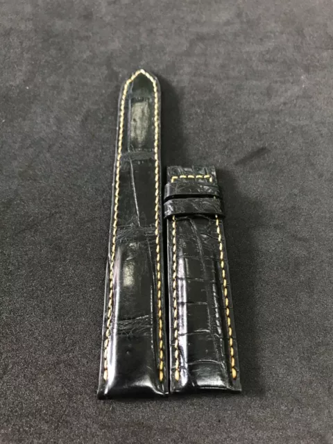 HandMade Black Crocodile/Alligator Skin Leather Watch Strap Band 20mm 18mm
