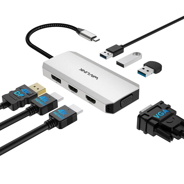 QUAD MONITOR USB C Docking Station 2x4K HDMI 4K DP VGA 3xUSB2.0 for Mac