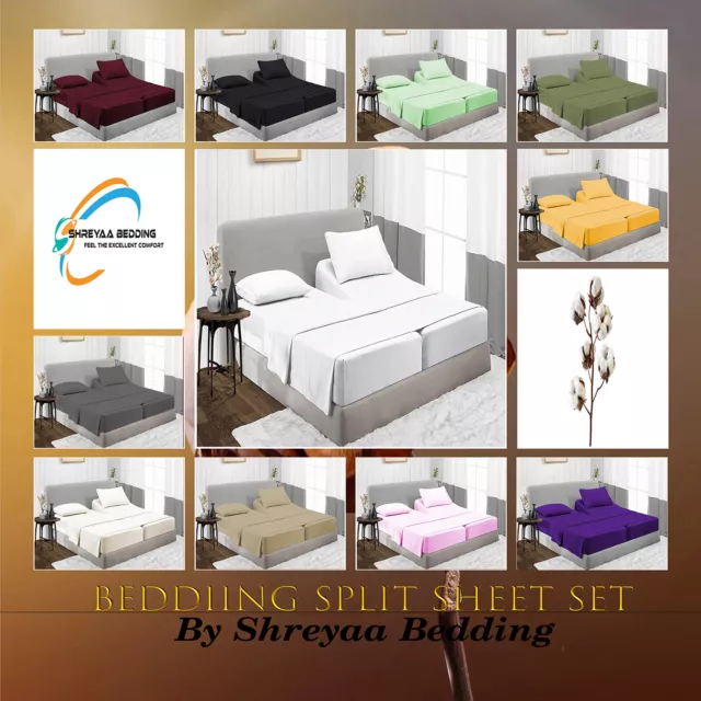 5 PCs Split Sheet Set 1000 TC Egyptian Cotton Solid Colors AU Cal King