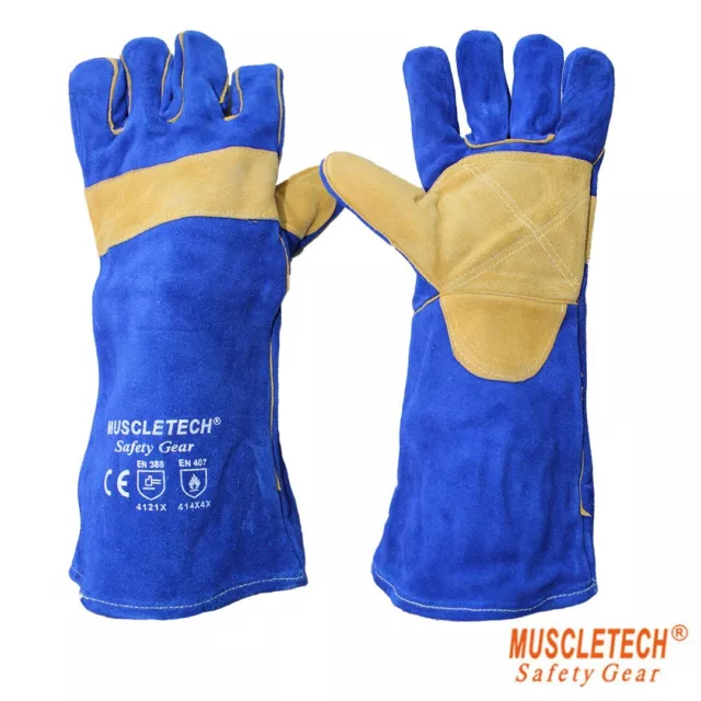 Muscletech Blue Welding Gloves With Kevlar Stitching 40cm Long Premium Quality