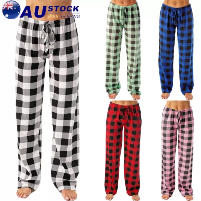 Women Lounge Pants Pyjama Bottoms Stretch Plaid Sleepwear Loose Drawstring Pants