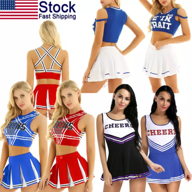 Women School Girls Cheerleader Costume Outfit Fancy Dress Pleated Skirt Uniform