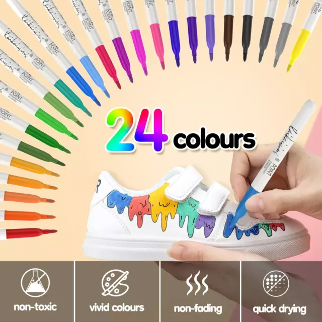 Elekin 24 Farben Textilstifte Waschmaschinenfest, Textilmarker Stoffmalstifte Wa 3