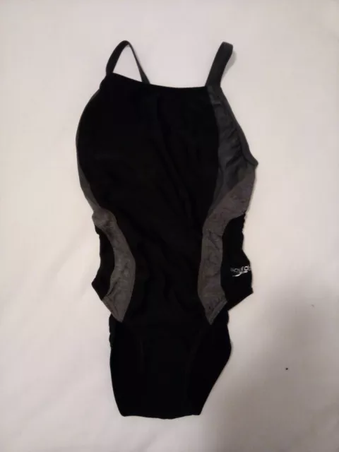 NEW Speedo Women's Relaunch Flyback One Piece Swimsuit, Black and Grey, Size 30