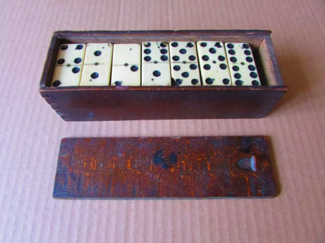 Set of 1890's 28 pc Antique Ebony & Bone Dominoes