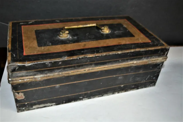 Antique Victorian Black Metal Brass Stash Safe CASH BOX Moore + Xtras England