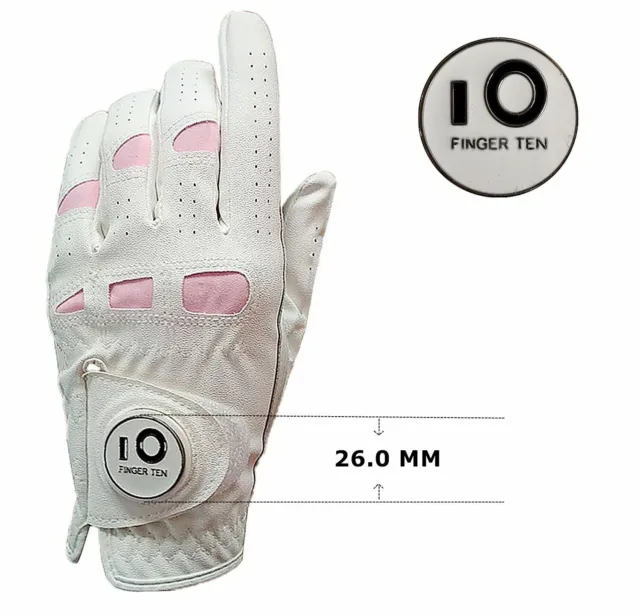 2X Golf Glove Ladies Leather Left Right Hand Rain Grip with Ball Marker S M L XL