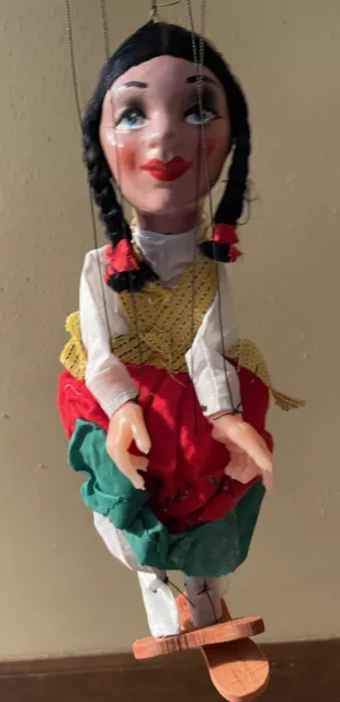 Vintage Marionette Puppet Mexican Senorita Papier Mache Doll 14 In