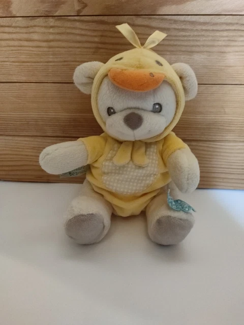 Doudou PELUCHE nature bearries ours déguisé en canard jaune FISHER PRICE 21 cm