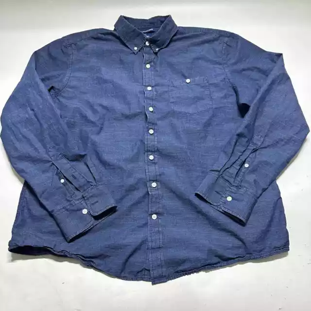 Old Navy Shirt Men 2XL XXL Blue Long Sleeve Button Up Casual 100% Cotton