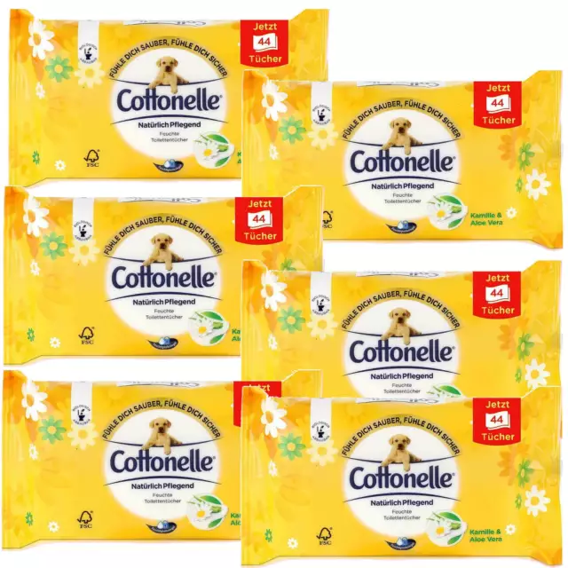 6x 44 Lingettes Coton de Toilette Humide Wc Camomille & Aloe Vera 6 Sac