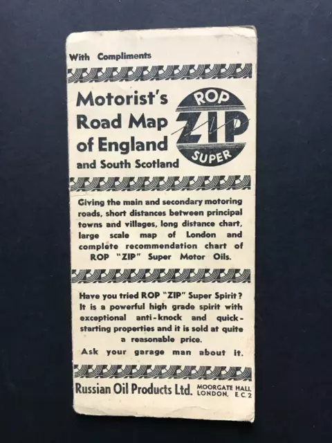 Vintage 1930s/40s ZIP Russian Oil Products Motorist's Road Map of England